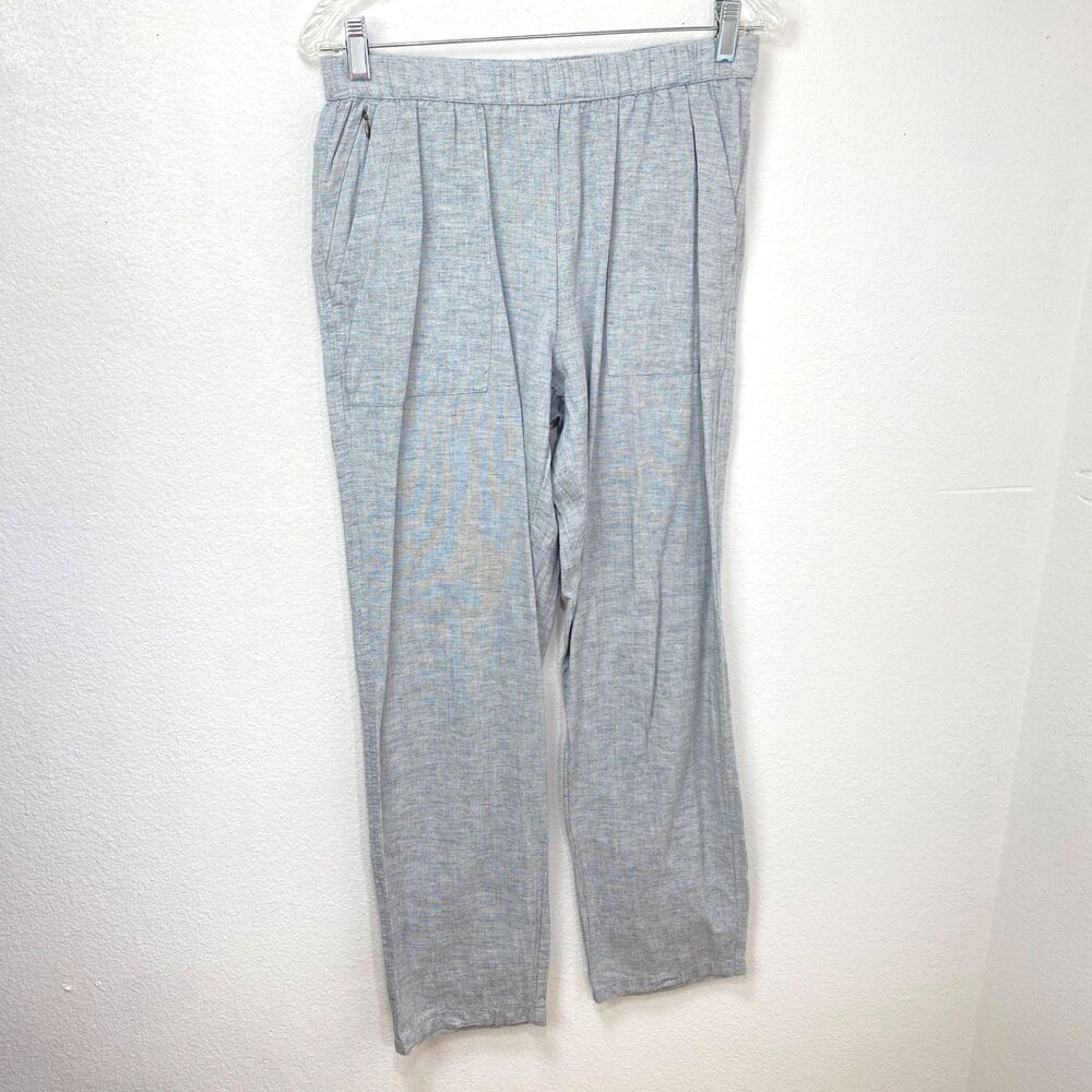 Prana Straight Leg Gray Linen Pants Small Elastic Waist Pockets Relaxed Casual